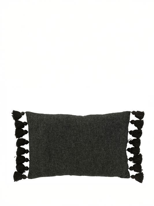 Coussin à pompon en coton noir